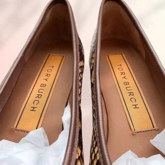 NEW TORY BURCH TORY CHARM BALLETSTAMPED SNAKE PRINTED LEATHER - Picture 7 of 9